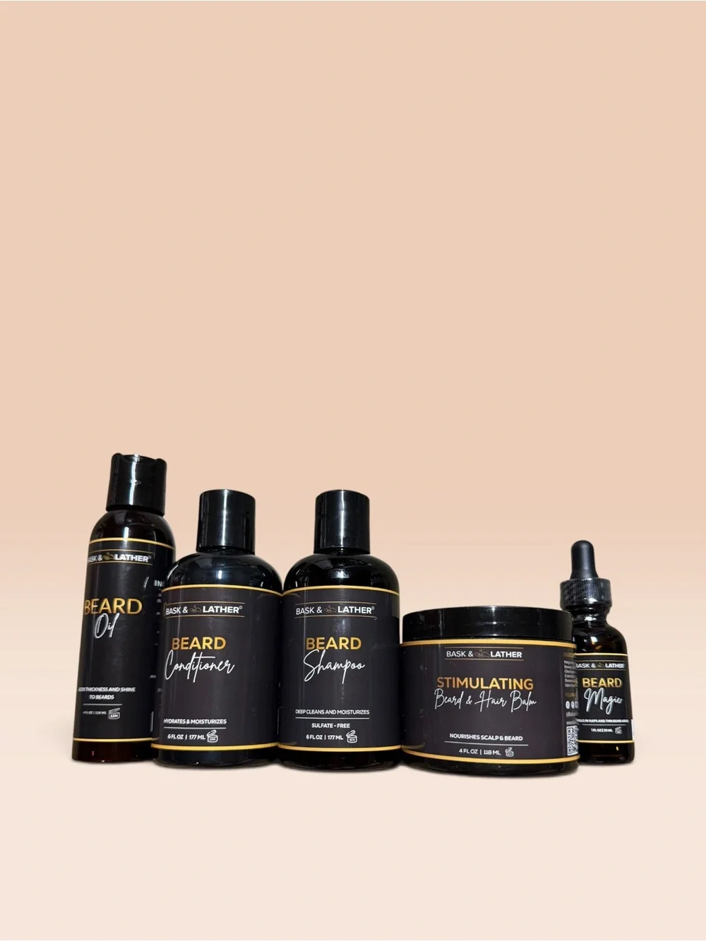 Bask & Lather Beard Care Set w/ Oil Shampoo Conditioner Butter, Biotin